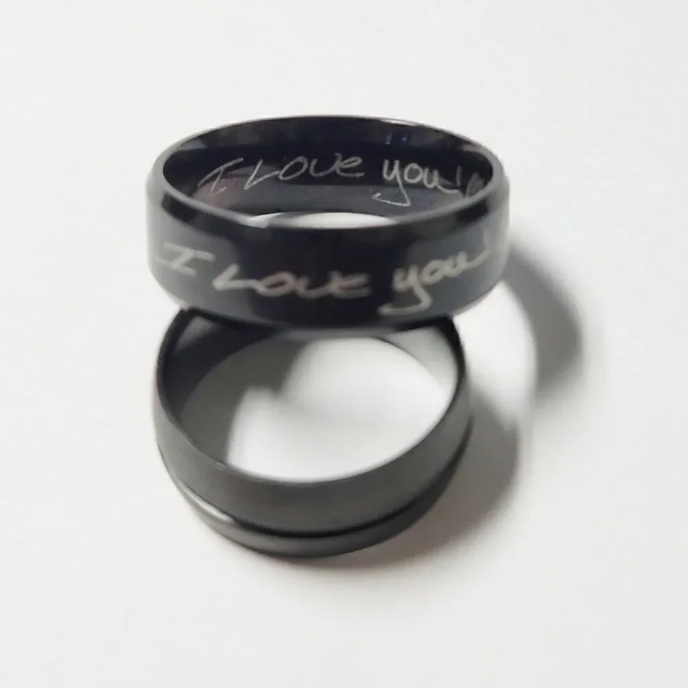 Personalized Men's Wedding Ring - Engraved Matte Blue Wedding Ring For Guys - Picture 6 of 9